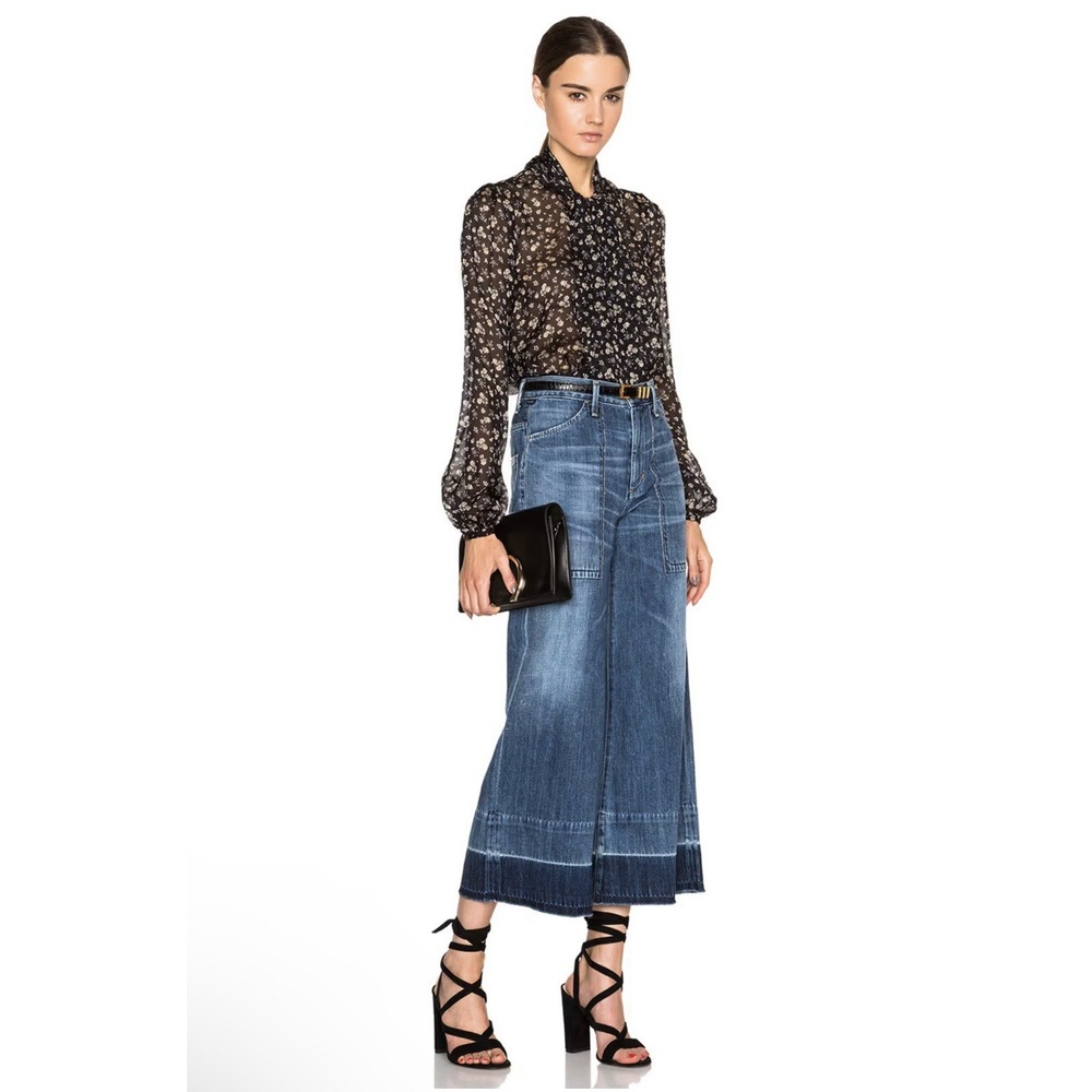 CITIZENS OF HUMANITY Melanie Wide Leg High Rise Raw Hem Jeans Blue Size 27